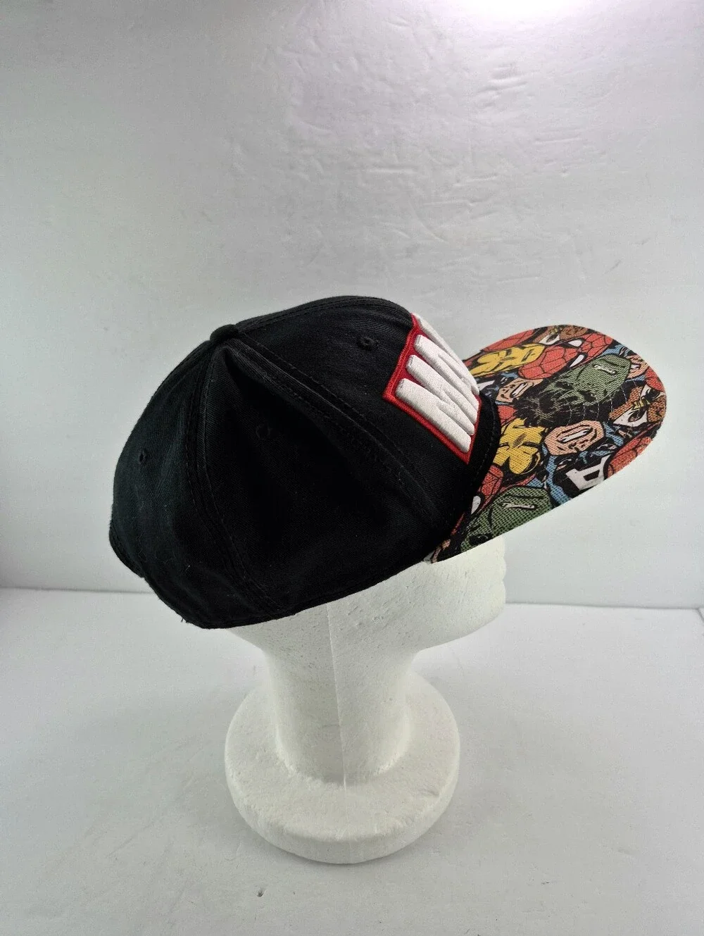 Marvel Comics Vintage Superhero Collage Snapback Hat Flat Brim Black Y2K OSMF